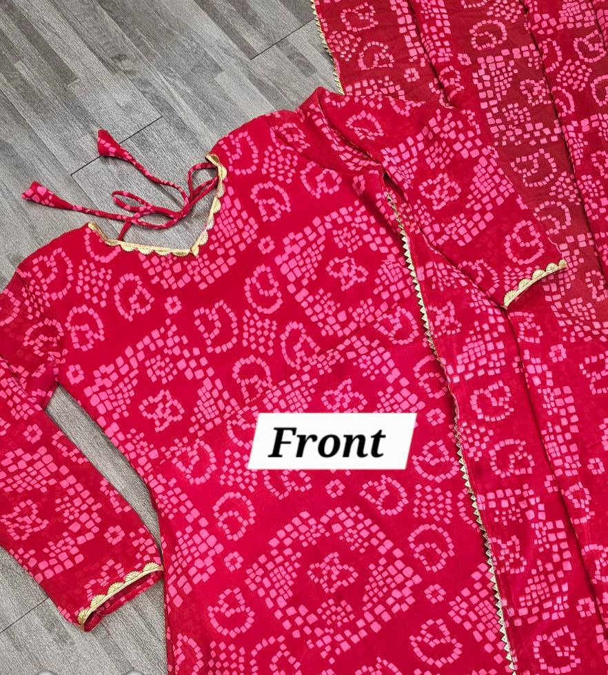 Women'S Red Bandhani Styles Gown