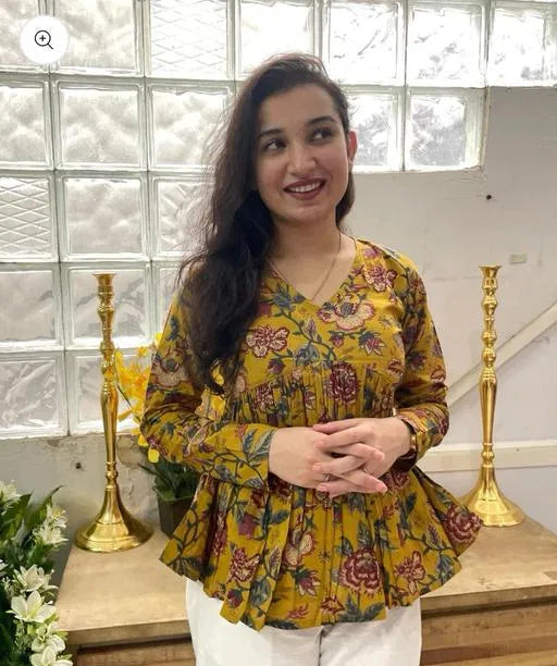 Floral Vibe Mustard Empire Top Stylish & Comfortable Daily Wear