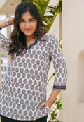 Stylish White Multicolor hand block print cotton kurti for Girls and Women
