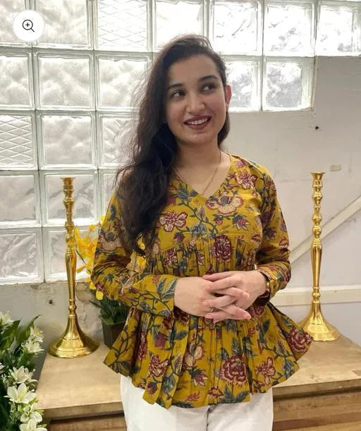 Floral Vibe Mustard Empire Top Stylish & Comfortable Daily Wear